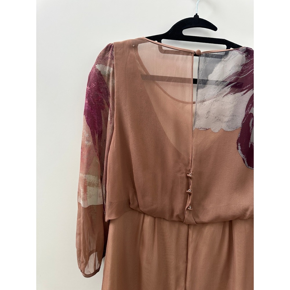 Tibi New York Silk Dress Size 8 Abstract Art Sheer Sleeve Lined Boho Blouson - Picture 13 of 16
